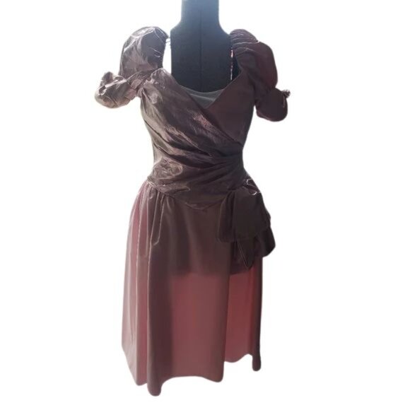 Dresses & Skirts - Pink Tafetta 80s Puffy Sleeves Gown Vintage